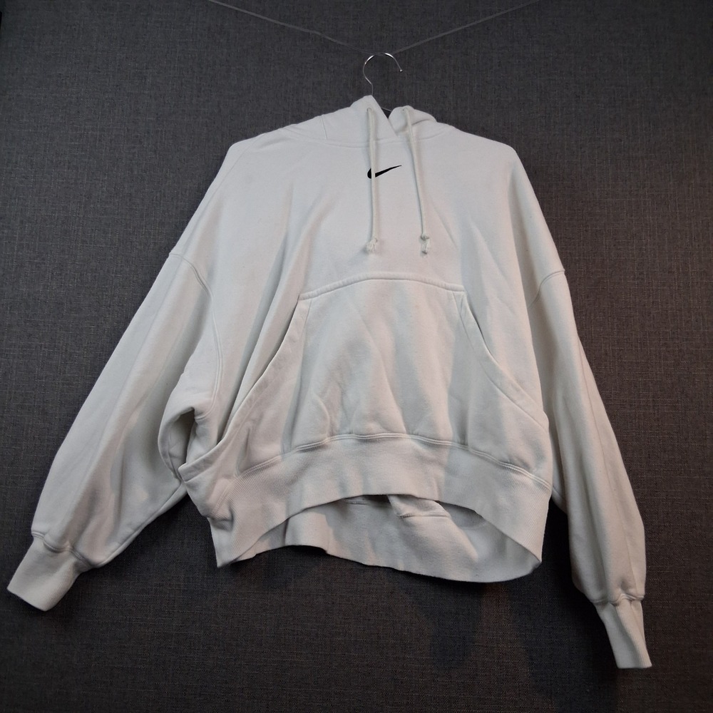 Nike Womens Oversized Hoodie Sail Off-White Embroidered Swoosh Boxy Small